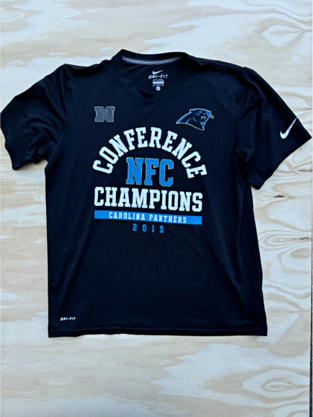 Nike Dri-FIT NFL Carolina Panthers NFC Conference Champions 2015 Shirt L Black